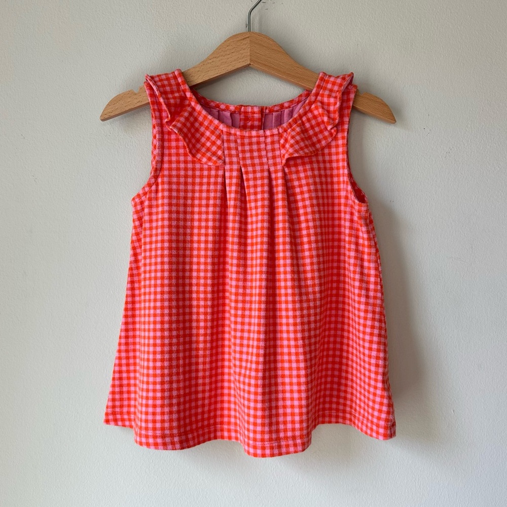 J. Khaki Pink + Orange Gingham Jersey Ruffle Shirt Size 4T